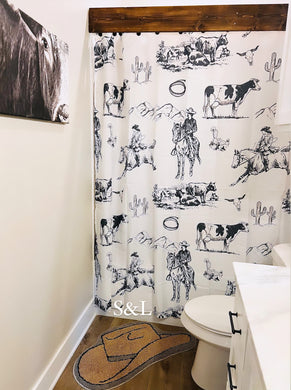 White Western cowboy shower curtain (early May preorder arrival)
