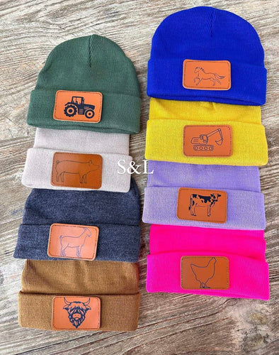 (WS) Custom leather patch beanies (preorder will arrive early December)