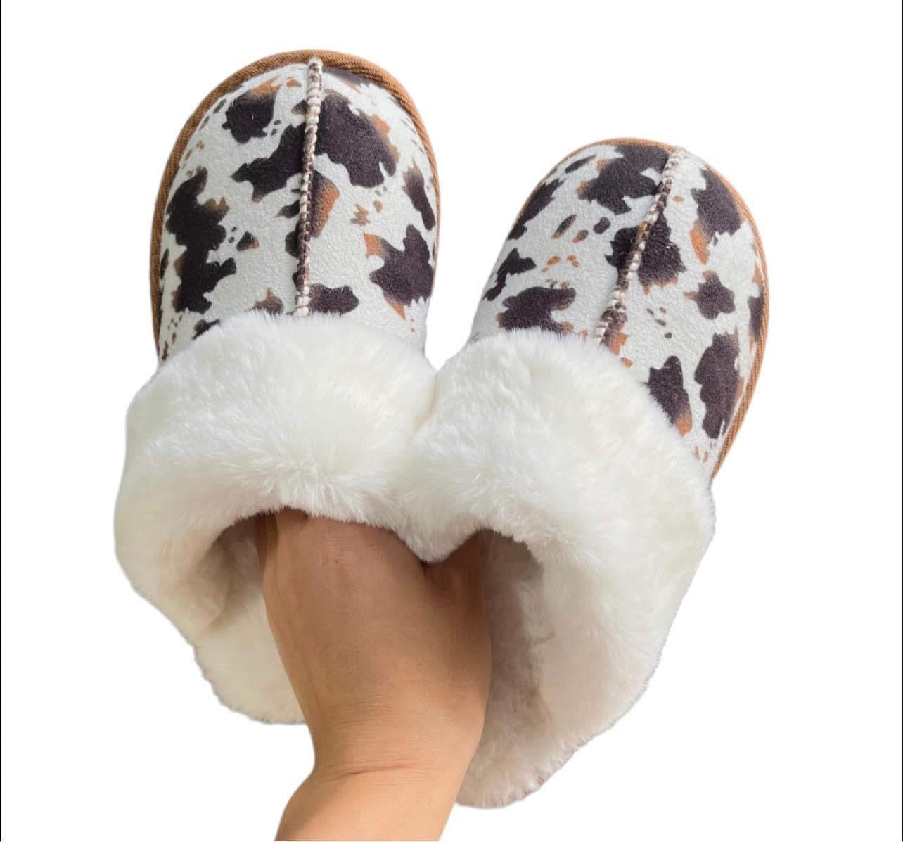 Black cow slippers