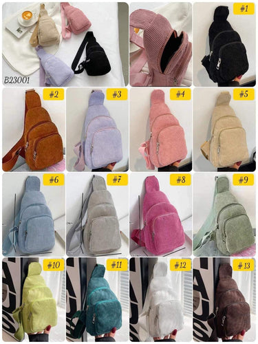 Corduroy Solid Colors Sling Bags