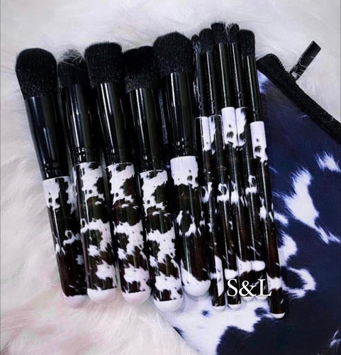 Cow print make up brushes *ready to ship*