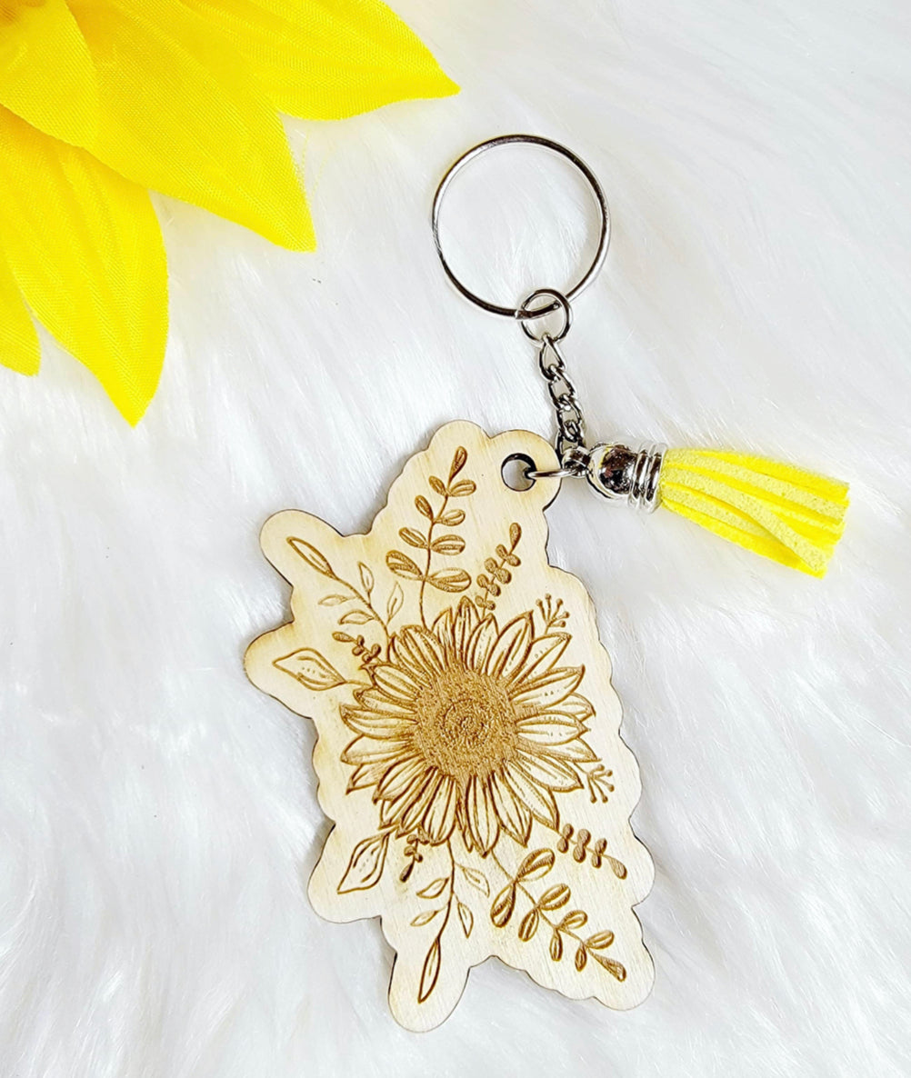 Sunflower wood keychain